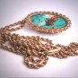 Antique Turquoise Necklace Art Deco Filigree Vintage Gold 1930