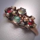 Antique Victorian Opal Ruby Seed Pearl Wedding Ring Rose Gold Band