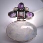 Vintage Large Moonstone Garnet Pearl Pendant Necklace Victorian Art Deco