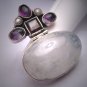 Vintage Large Moonstone Garnet Pearl Pendant Necklace Victorian Art Deco
