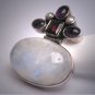 Vintage Large Moonstone Garnet Pearl Pendant Necklace Victorian Art Deco