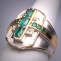 Vintage Emerald White Sapphire Ring Designer Estate Band
