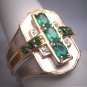 Vintage Emerald White Sapphire Ring Designer Estate Band