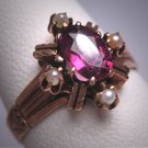 Antique Victorian Amethyst Seed Pearl Ring Wedding Rose Gold 19th Century
