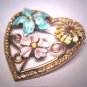 Antique Victorian Guilloche Enamel Floral Heart Pin Brooch Chased Gold Silver Wedding c.1920
