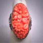 Antique Art Nouveau Coral Ring Vintage Silver Victorian Czech c.1900