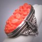 Antique Art Nouveau Coral Ring Vintage Silver Victorian Czech c.1900