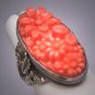 Antique Art Nouveau Coral Ring Vintage Silver Victorian Czech c.1900