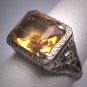 Antique Canary Golden Citrine Ring Art Deco Wedding Filigree 14K 1920s Engagement