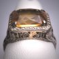 Antique Canary Golden Citrine Ring Art Deco Wedding Filigree 14K 1920s Engagement