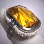 Antique Golden Citrine Seed Pearl Ring Wedding Vintage Art Deco Bow Filigree c1920