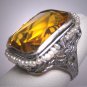 Antique Golden Citrine Seed Pearl Ring Wedding Vintage Art Deco Bow Filigree c1920