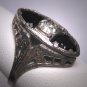Antique White Sapphire Paste Wedding Ring Rhodium Filigree Art Deco