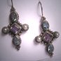 Vintage Amethyst Blue Topaz Pearl Earrings Victorian Georgian Revival Silver