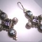 Vintage Amethyst Blue Topaz Pearl Earrings Victorian Georgian Revival Silver