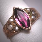 Antique Victorian Amethyst Seed Pearl Ring Band Wedding Chased Rose Gold 19th Century