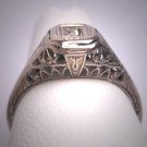 Antique Old Euro Diamond Ring Vintage Art Deco 18K White Gold Wedding c.1920 - Egyptian Revival
