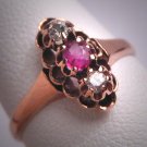 Antique Victorian Ruby Diamond Ring Rose Gold Vintage Wedding Rare 1800s