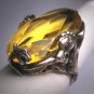 Rare Antique Citrine Paste Ring with Dragons Victorian Art Nouveau Deco Wedding c.1900 Czech