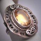 Antique Golden Citrine Ring Wedding Vintage Art Deco Ornate Filigree c1900