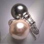 Vintage 12mm Majorca Pearl Ring Sterling Silver Black White South Sea Look