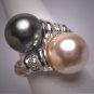 Vintage 12mm Majorca Pearl Ring Sterling Silver Black White South Sea Look