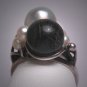Antique Blue Baroque 8mm Pearl and Black Coral Ring Japanese Akoya Vintage Deco Wedding