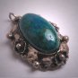 Antique Arts and Crafts Chrysocolla Silver Floral Pendant for Necklace c.1900