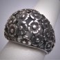 Antique Floral Dome Ring Vintage Victorian Sterling Silver Flowers c.1900