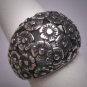 Antique Floral Dome Ring Vintage Victorian Sterling Silver Flowers c.1900