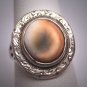 Antique Victorian Operculum Shell Pearl Ring Vintage Estate Silver Filigree Floral 1800s