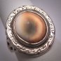 Antique Victorian Operculum Shell Pearl Ring Vintage Estate Silver Filigree Floral 1800s