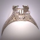 Antique 18K White Gold Art Deco Era Ring Mounting for Solitaire Stone c.1920 Engraved Detail