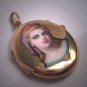 Rare Antique French Georgian Romantic Period Enamel Portrait Locket Gold Pendant Necklace c.1820