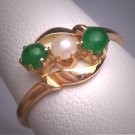 Antique Green Jade Pearl Ring Band Vintage Victorian 14K Gold Set c.1890 Wedding Engagement