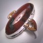 Vintage Red Moss Agate Ring Silver Gold Retro Art Deco Setting