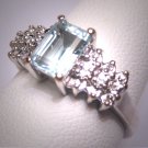 Vintage Aquamarine Diamond Wedding Ring Art Deco White Gold Engagement Band