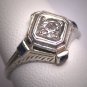 Antique Old Euro Cut Diamond Sapphire Wedding Ring Vintage Ostby Barton 18K White Gold c.1900