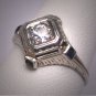 Antique Old Euro Cut Diamond Sapphire Wedding Ring Vintage Ostby Barton 18K White Gold c.1900