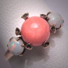 Antique Victorian Australian Opal Coral Ring Gold Vintage Wedding Rare c.1900