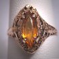 Antique Citrine Ring Vintage Edwardian Art Deco Filigree Wedding Gold c.1910