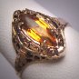 Antique Citrine Ring Vintage Edwardian Art Deco Filigree Wedding Gold c.1910