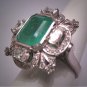 Antique 3ct Emerald Diamond Ring Vintage Art Deco Wedding Palladium 1930