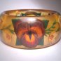 Rare Antique Applejuice Bakelite Reverse Carved Pansy Bangle Bracelet Floral 1930s Vintage Amber