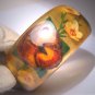 Rare Antique Applejuice Bakelite Reverse Carved Pansy Bangle Bracelet Floral 1930s Vintage Amber