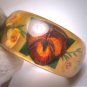 Rare Antique Applejuice Bakelite Reverse Carved Pansy Bangle Bracelet Floral 1930s Vintage Amber