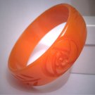 Antique Bakelite Bangle Bracelet Pumpkin Orange Craved Vintage 1940s Art Deco Amber Color