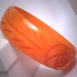 Antique Bakelite Bangle Bracelet Pumpkin Orange Craved Vintage 1940s Art Deco Amber Color