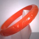 Antique Bakelite Bangle Bracelet Orange Carved Vintage 1940s Art Deco