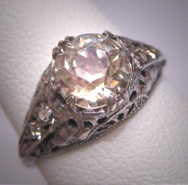 Antique White Sapphire Wedding Ring Vintage Art Deco